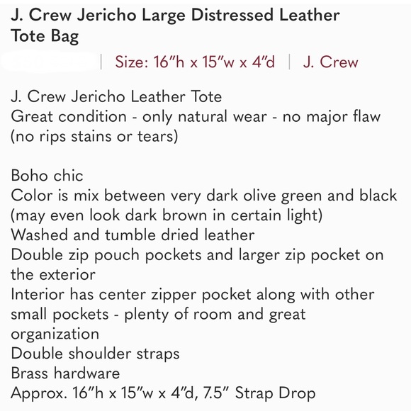J. Crew Jericho Large Distressed Leather Tote Bag